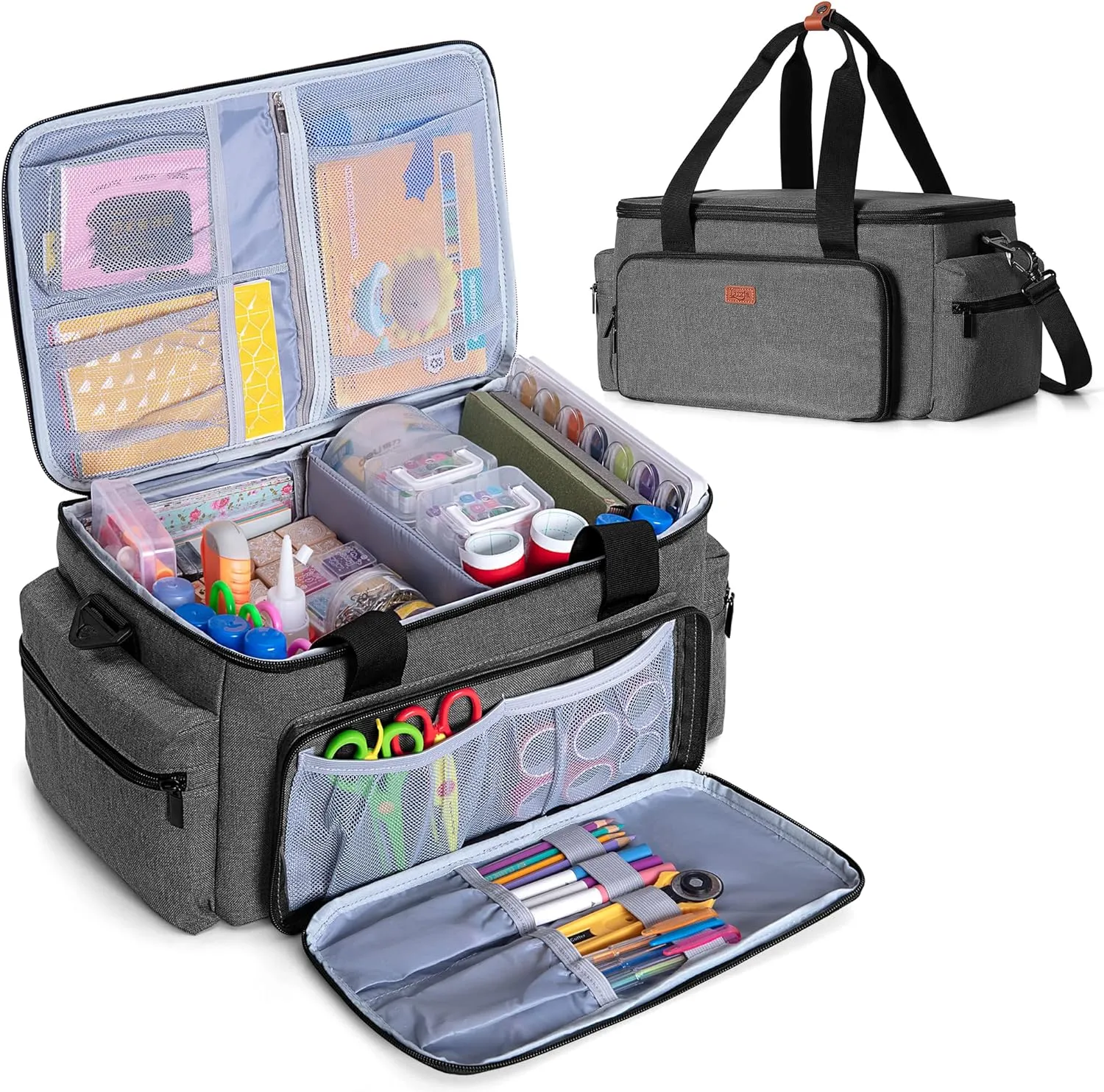 LUXJA Large Capacity Craft Bag with Shoulder Strap, Craft Tote for Art, Scrapbooking or Sewing Supplies (Bag Only), Gray