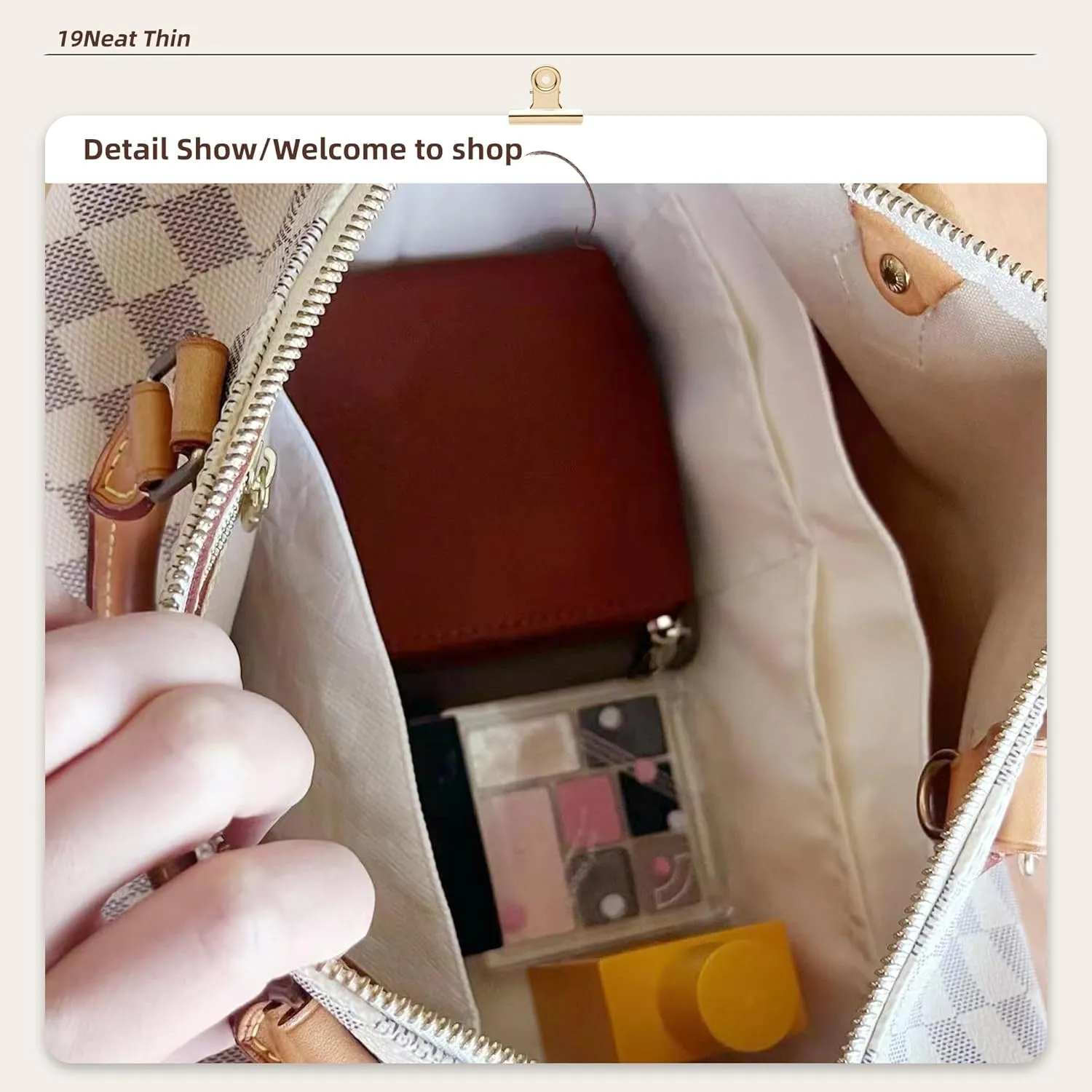 LV Speedy 25 Compatible Organizer Insert Bag, Lightweight Portable Purse, Waterproof Dupont Paper Surface & Silky Satin Lining