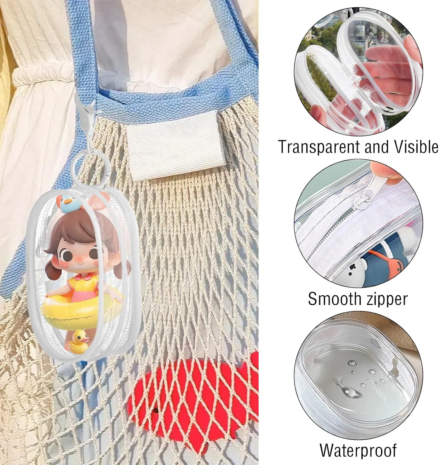 LYDZTION 3Pcs Clear Makeup Bag Mini Makeup Bag Keychain for Women,Waterproof Makeup Bag Key Pocket Lipstick Bag Card Holder Data Cable Organizer Zipper Pouch, Black and White, YANGM-1-06