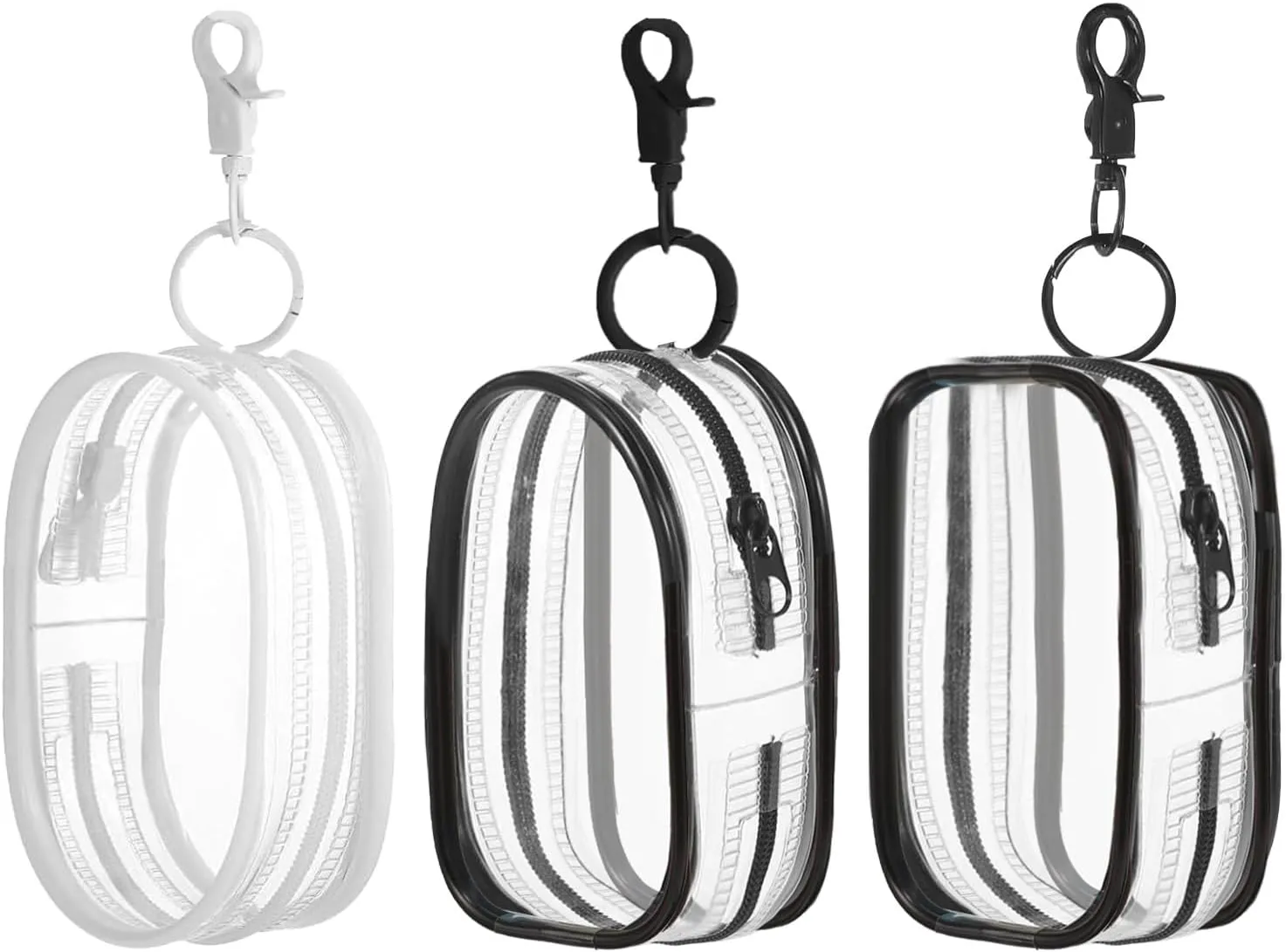 LYDZTION 3Pcs Clear Makeup Bag Mini Makeup Bag Keychain for Women,Waterproof Makeup Bag Key Pocket Lipstick Bag Card Holder Data Cable Organizer Zipper Pouch, Black and White, YANGM-1-06