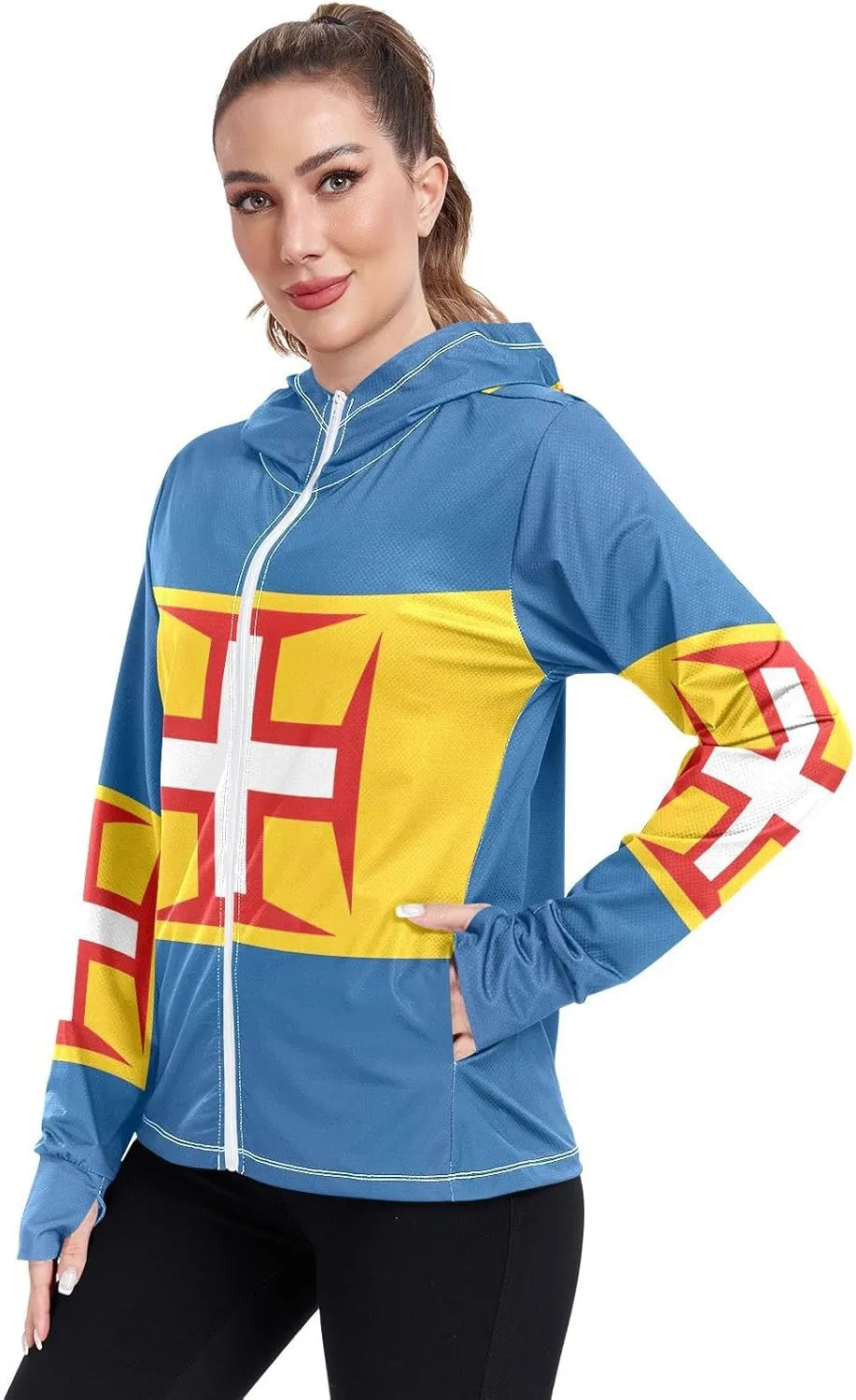 Madeira Flag Sun Protective Shirts, Upf 50  Zip up Outdoor Clothes, (S-XXL)
