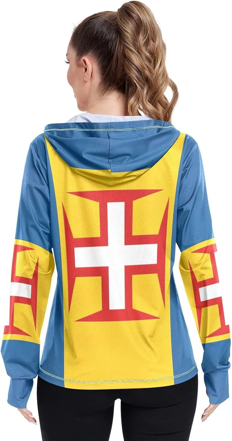 Madeira Flag Sun Protective Shirts, Upf 50  Zip up Outdoor Clothes, (S-XXL)