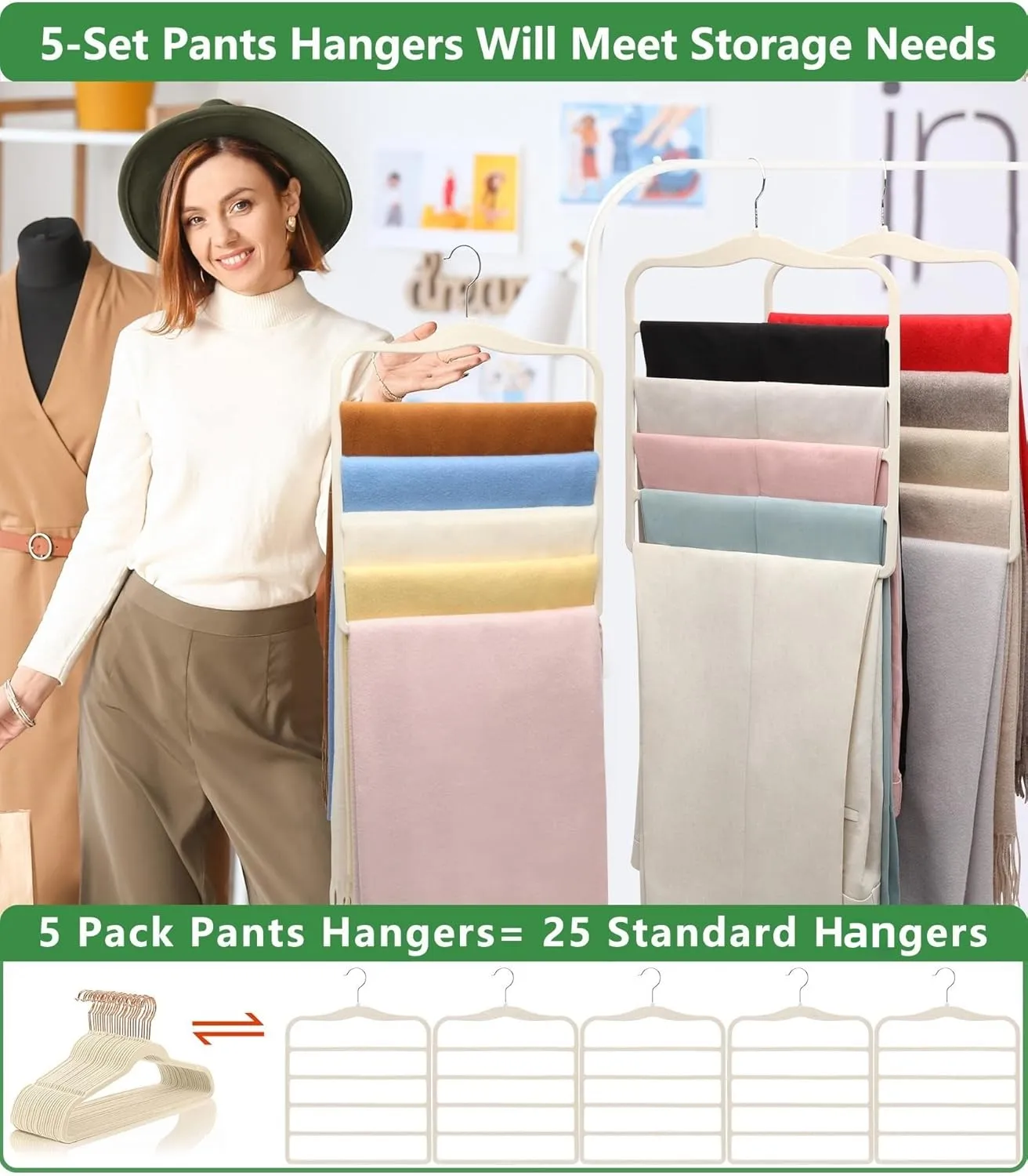 Magic Pants Velvet Hangers for Organization and Storage - Space Saving, 5 Pack Dorm Room Essentials for College Students Girls