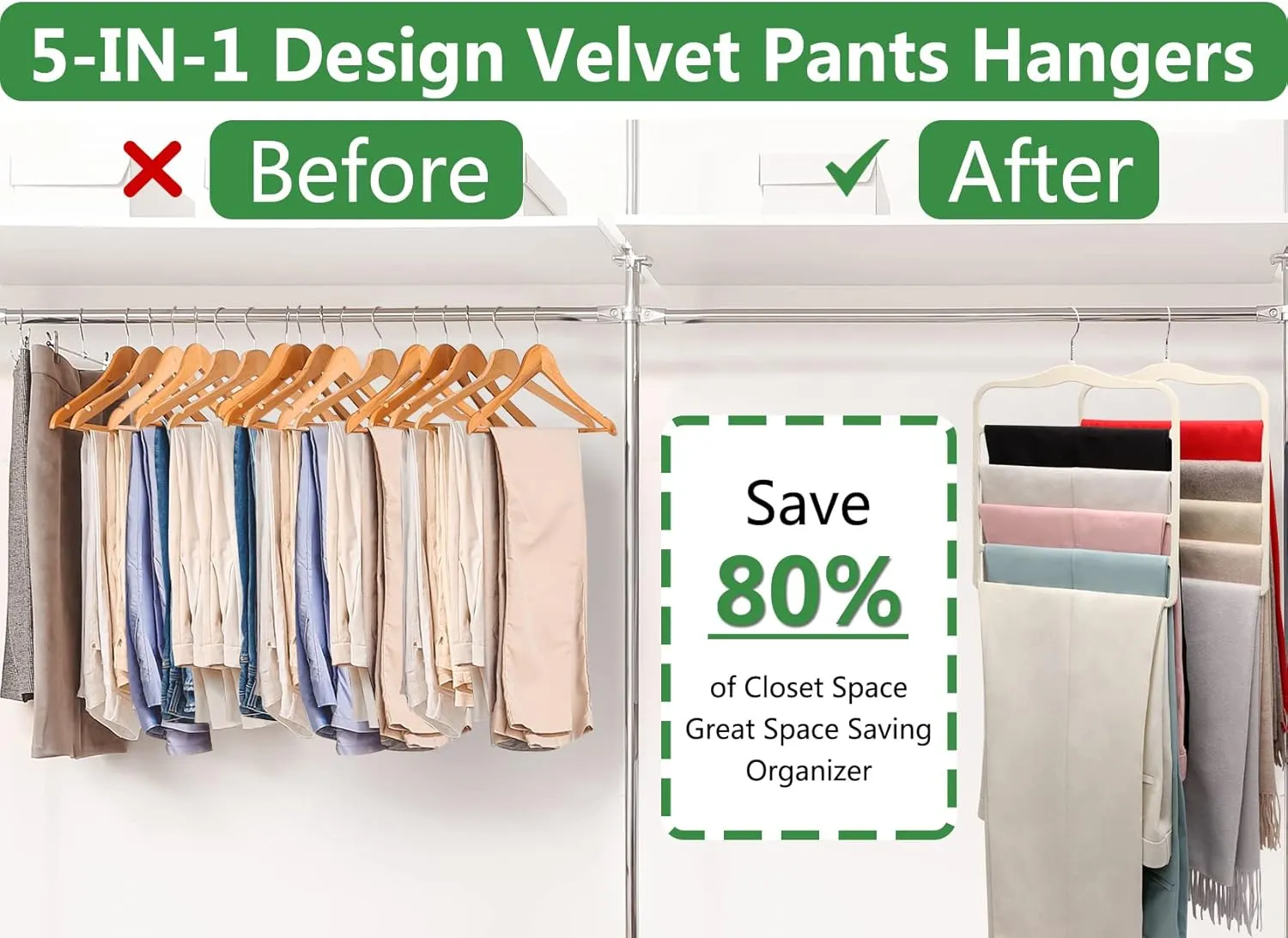 Magic Pants Velvet Hangers for Organization and Storage - Space Saving, 5 Pack Dorm Room Essentials for College Students Girls