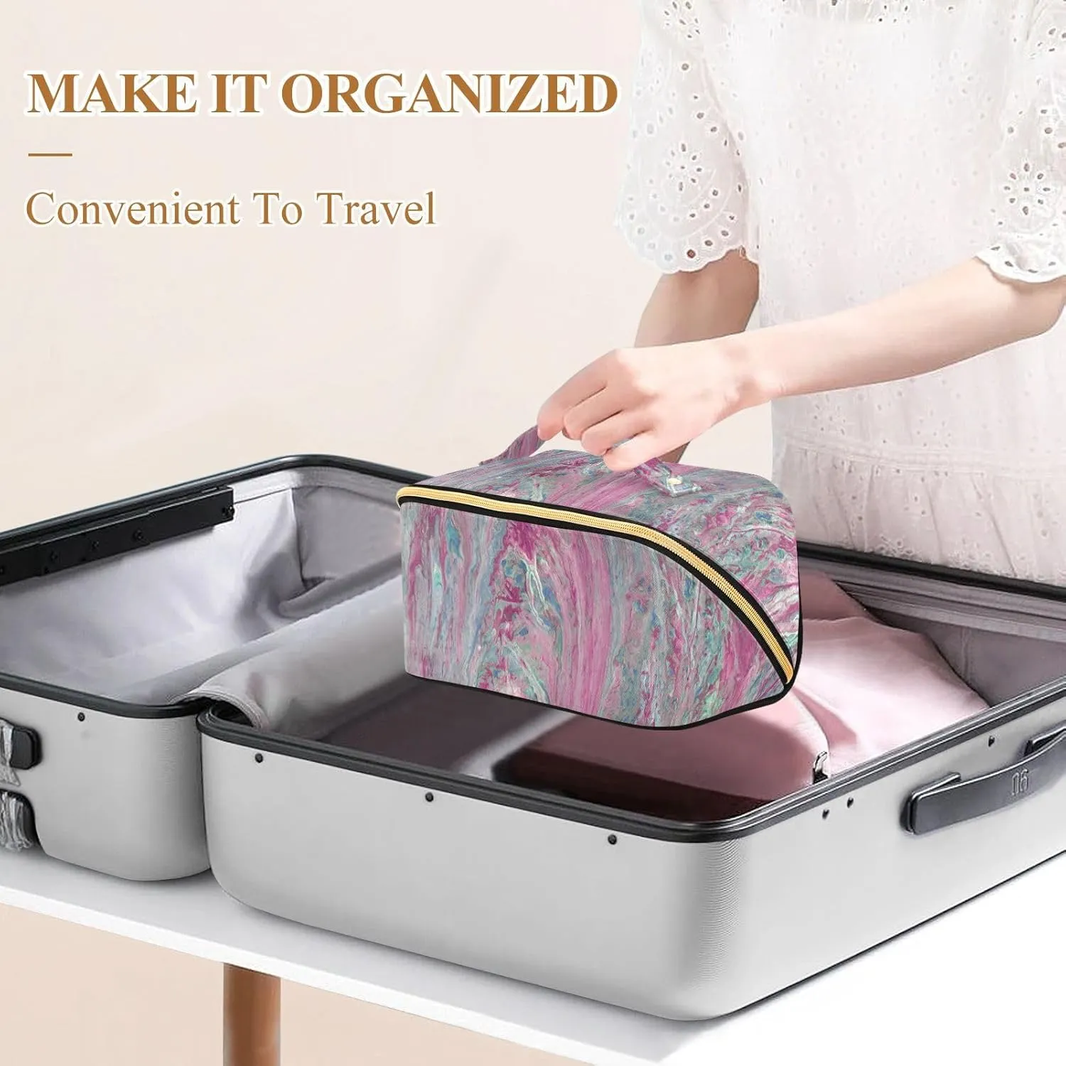 Makeup and Skincare Travel Bag with Divider and Handle Spacious Organizer Case for Women on the Move
