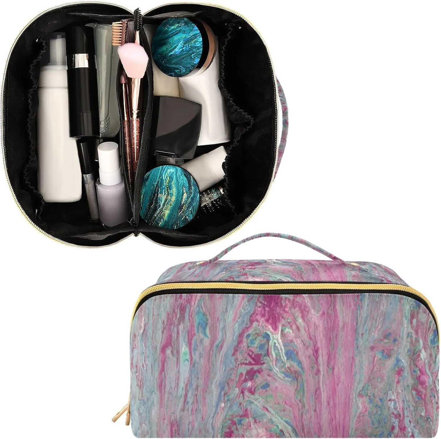 Makeup and Skincare Travel Bag with Divider and Handle Spacious Organizer Case for Women on the Move