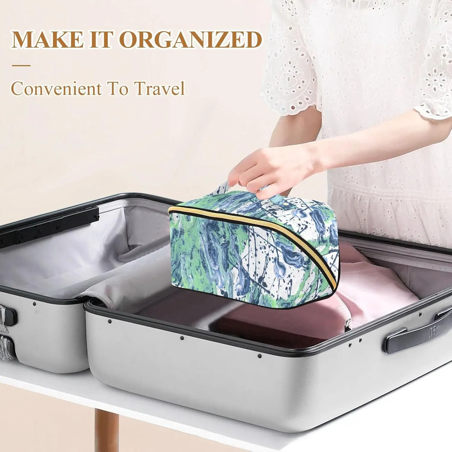 Makeup and Skincare Travel Bag with Divider and Handle Spacious Organizer Case for Women on the Move