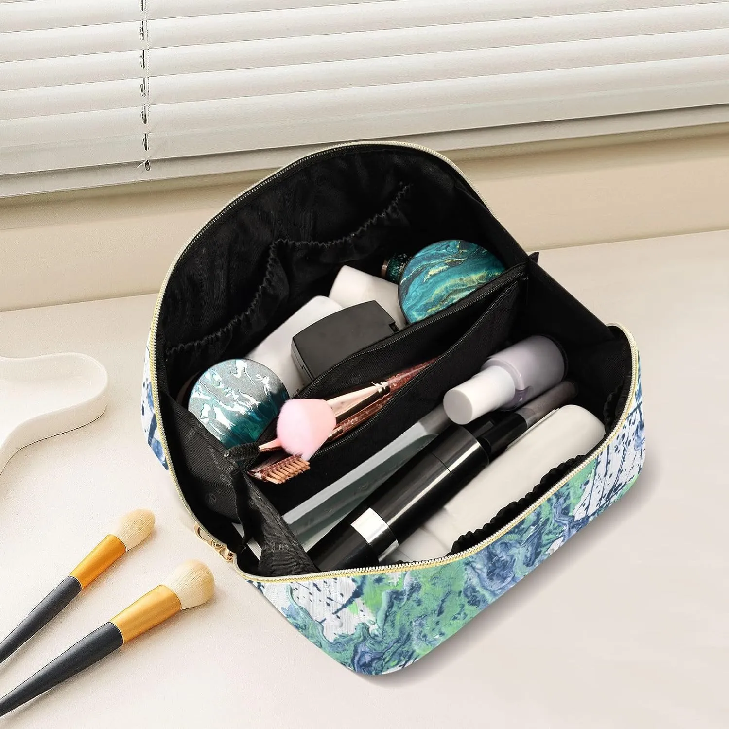 Makeup and Skincare Travel Bag with Divider and Handle Spacious Organizer Case for Women on the Move