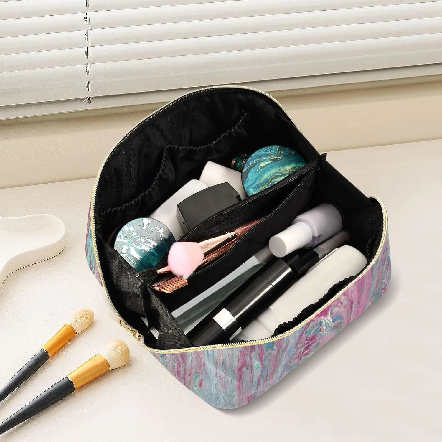 Makeup and Skincare Travel Bag with Divider and Handle Spacious Organizer Case for Women on the Move