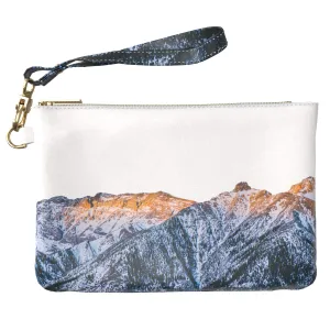Makeup Bag 9.5 x 6 inch Sunrise Portable Organizer Design Strap Accessories Purse Pouch Print PU Leather Toiletry Zipper Travel Case Range Capped Snow Aerial View Mountains Storage Cosmetic