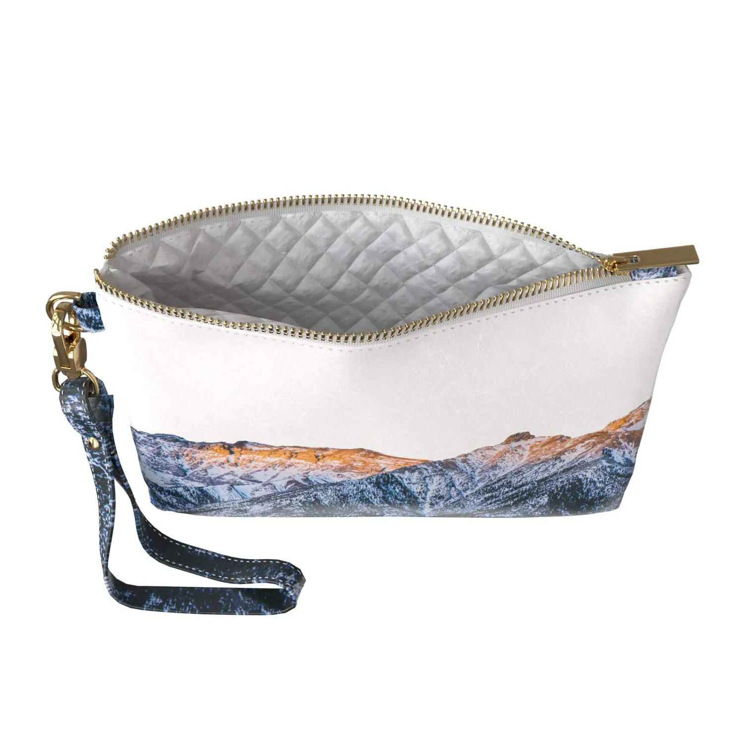 Makeup Bag 9.5 x 6 inch Sunrise Portable Organizer Design Strap Accessories Purse Pouch Print PU Leather Toiletry Zipper Travel Case Range Capped Snow Aerial View Mountains Storage Cosmetic
