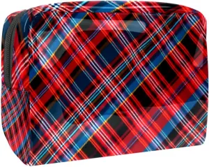 Makeup Bag Small,Makeup Travel Bag,Classic Stripe Red Plaid,Makeup Organizer Bag