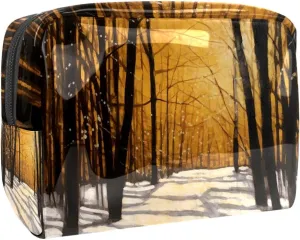 Makeup Bag Small,Makeup Travel Bag,Winter Forest Tree Path,Makeup Organizer Bag