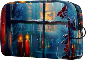 Makeup Bag Small,Makeup Travel Bag,Winter Snow Christmas Candle,Makeup Organizer Bag