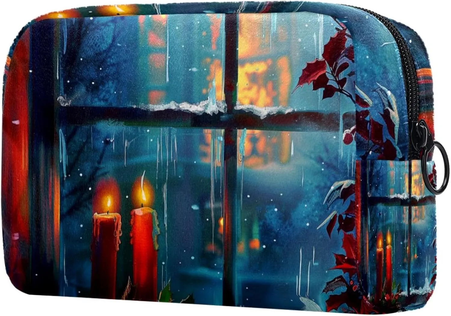 Makeup Bag Small,Makeup Travel Bag,Winter Snow Christmas Candle,Makeup Organizer Bag