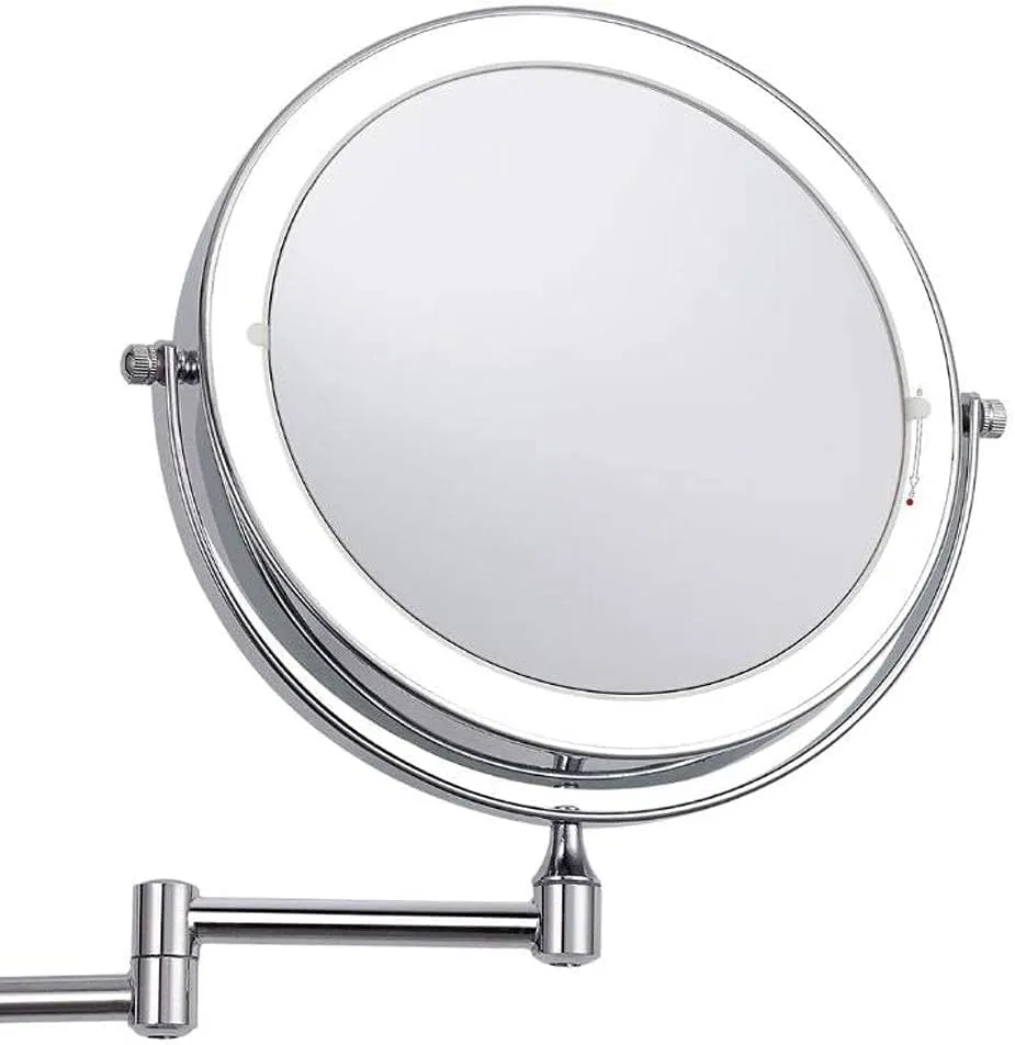 Makeup Mirror Vanity Mirror 8 Inch Wall Mounted Makeup Mirror,Folding LED Vanity Mirror Double-Sided with Light Magnification Mirror for Dressing Tables Bedroom Cosmetic Mirror(3X)