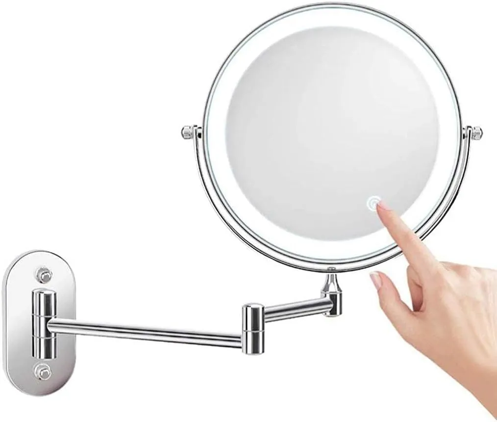 Makeup Mirror Vanity Mirror 8 Inch Wall Mounted Makeup Mirror,Folding LED Vanity Mirror Double-Sided with Light Magnification Mirror for Dressing Tables Bedroom Cosmetic Mirror(3X)