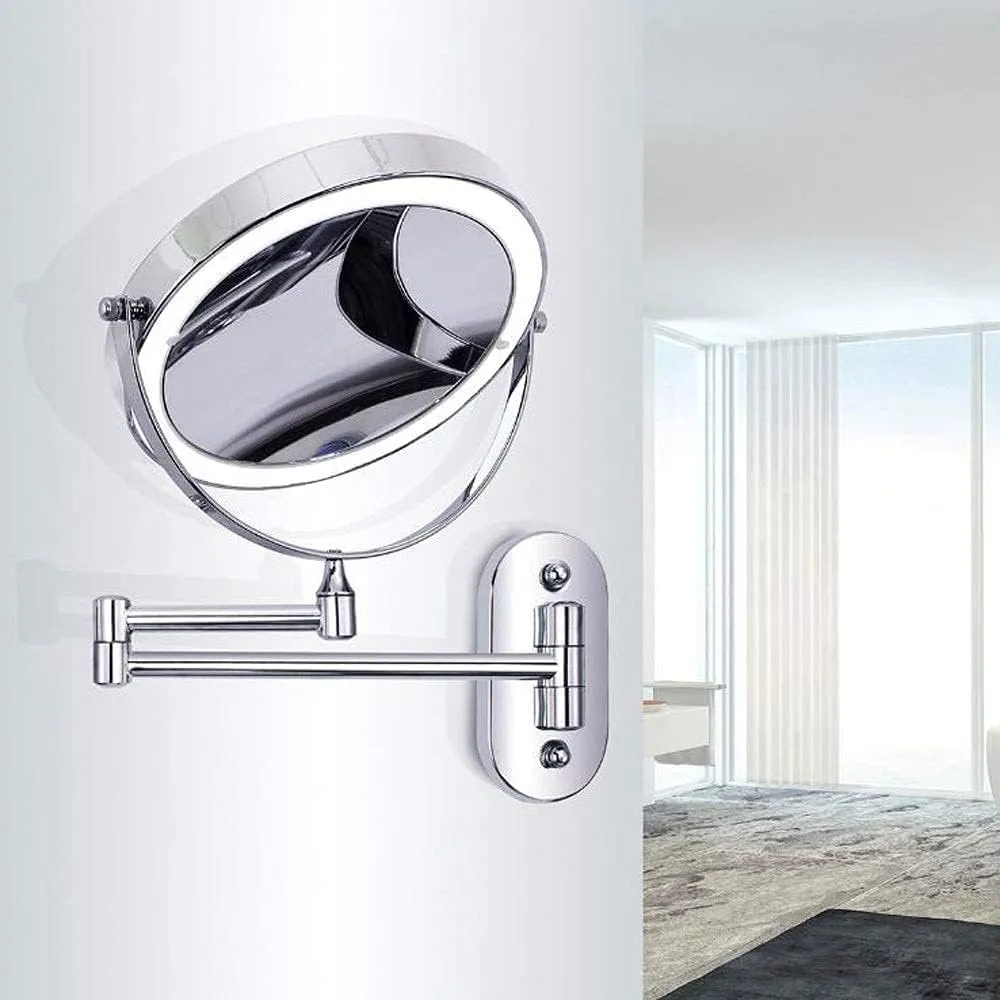 Makeup Mirror Vanity Mirror 8 Inch Wall Mounted Makeup Mirror,Folding LED Vanity Mirror Double-Sided with Light Magnification Mirror for Dressing Tables Bedroom Cosmetic Mirror(3X)