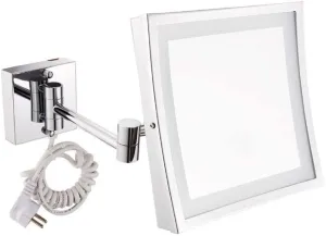 Makeup Mirror Vanity Mirror Wall Mounted LED Lighted 3X Magnification Bathroom Shaving Mirror Extendable Square Cosmetic Mirror (Color : A)