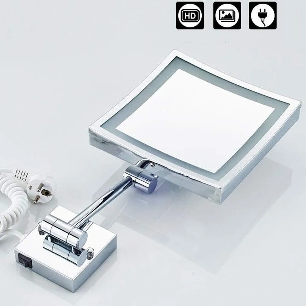 Makeup Mirror Vanity Mirror Wall Mounted LED Lighted 3X Magnification Bathroom Shaving Mirror Extendable Square Cosmetic Mirror(C)