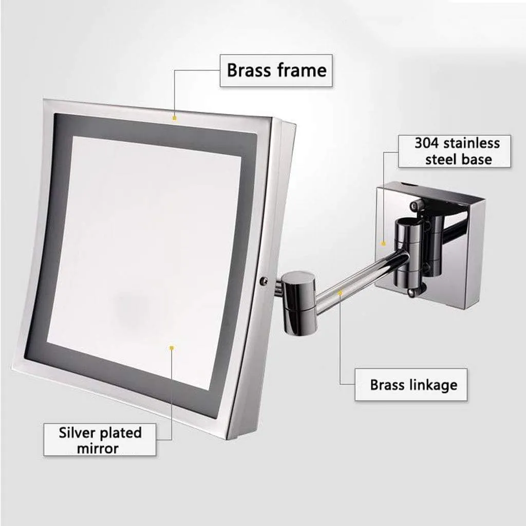 Makeup Mirror Vanity Mirror Wall Mounted LED Lighted 3X Magnification Bathroom Shaving Mirror Extendable Square Cosmetic Mirror(C)