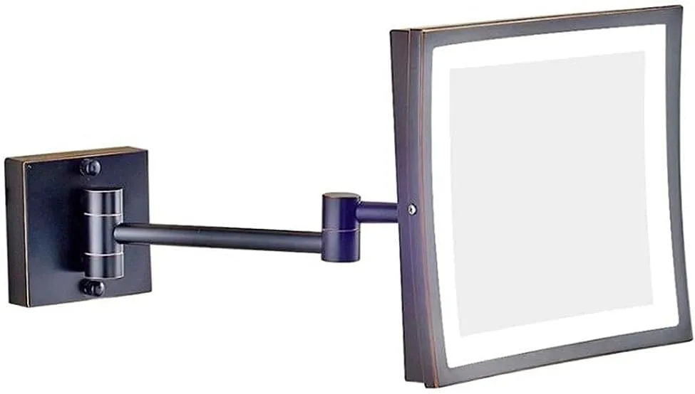 Makeup Mirror Vanity Mirror Wall Mounted LED Lighted 3X Magnification Bathroom Shaving Mirror Extendable Square Cosmetic Mirror(C)