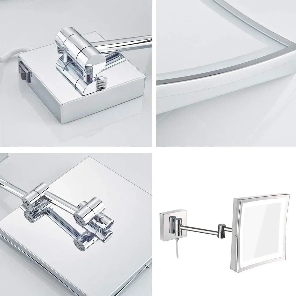 Makeup Mirror Vanity Mirror Wall Mounted Lighted 3X Magnification Bathroom Shaving Mirror Extendable Square Cosmetic Mirror