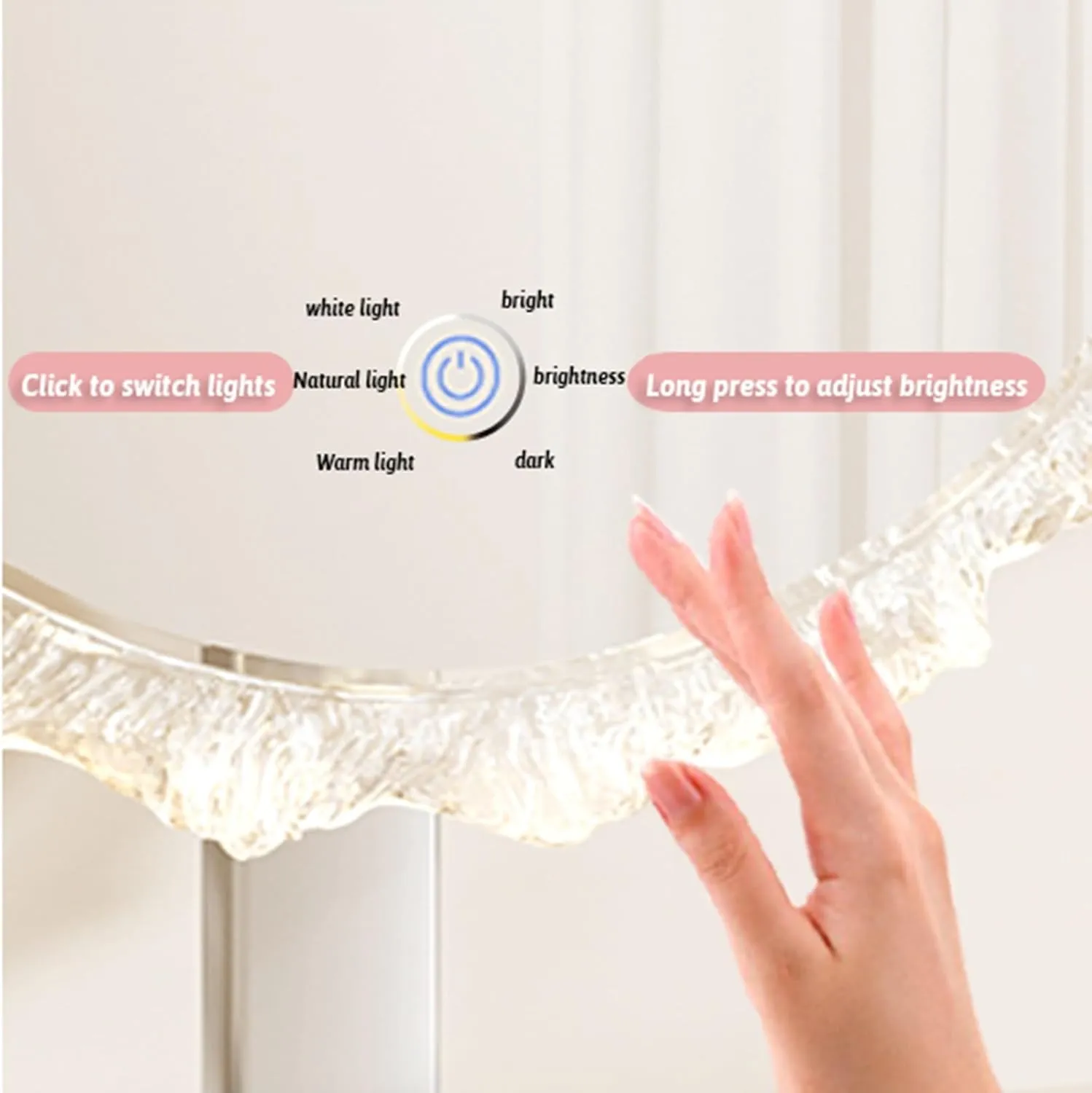 Makeup Mirror Vanity Mirror with Lights, Tabletop Decorative Mirror with Transparent Frame, Lighted Cosmetic Mirror for Makeup Desk and Dressing Room(26x34cm)