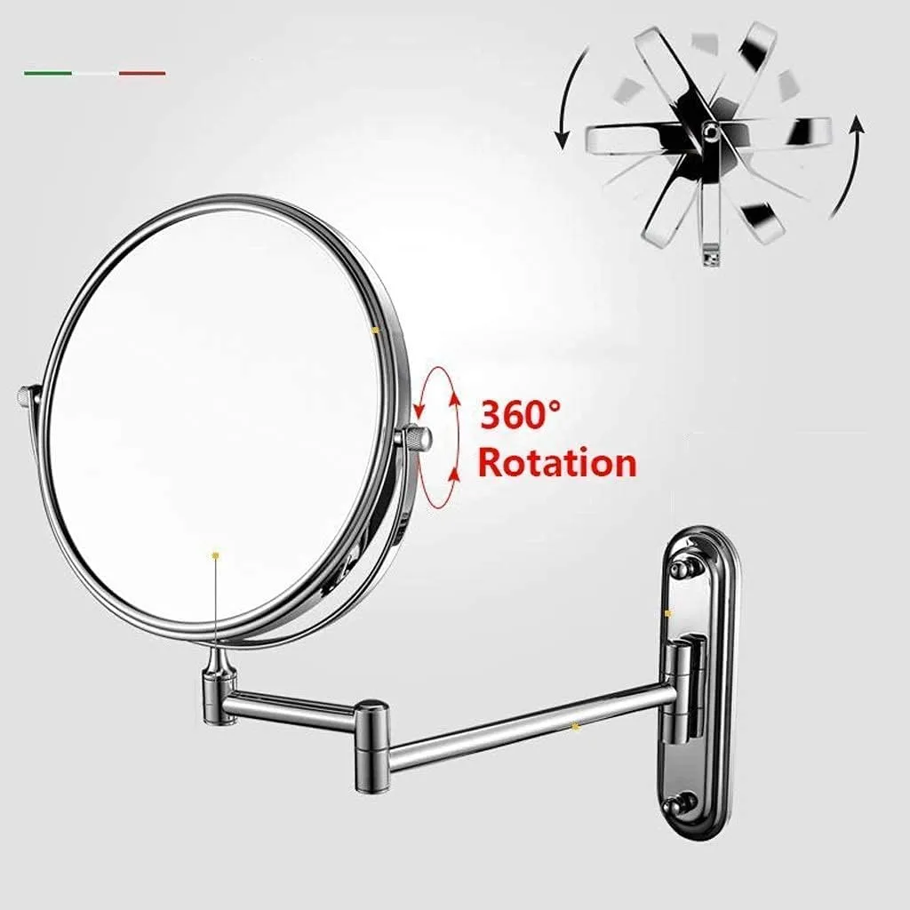 Makeup Mirror Wall-Mounted Shaving Mirror Magnification Double-Sided Round Bathroom Swivel Extendable Mirrors(5X)