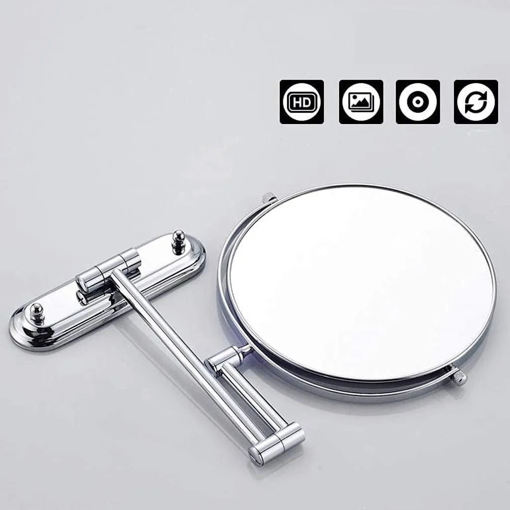 Makeup Mirror Wall-Mounted Shaving Mirror Magnification Double-Sided Round Bathroom Swivel Extendable Mirrors(5X)