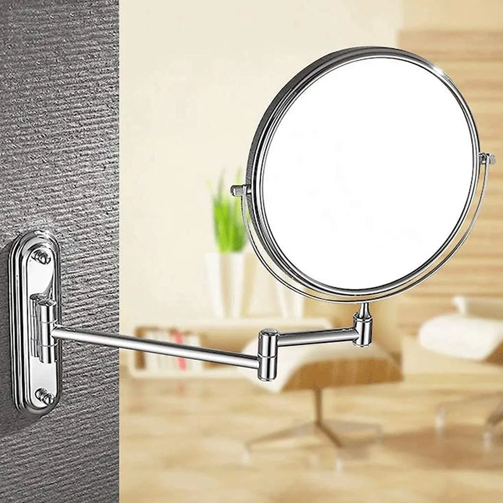 Makeup Mirror Wall-Mounted Shaving Mirror Magnification Double-Sided Round Bathroom Swivel Extendable Mirrors(5X)
