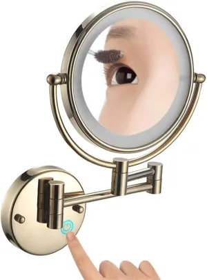 Makeup Mirror Wall Mounted Vanity Mirror Extendable 360 Rotation Bathroom Shaving Mirror Cosmetic Vanity Mirror 8 Inch (Color : Gold, Size : 5X Magnif(Gold,3X Magnification)