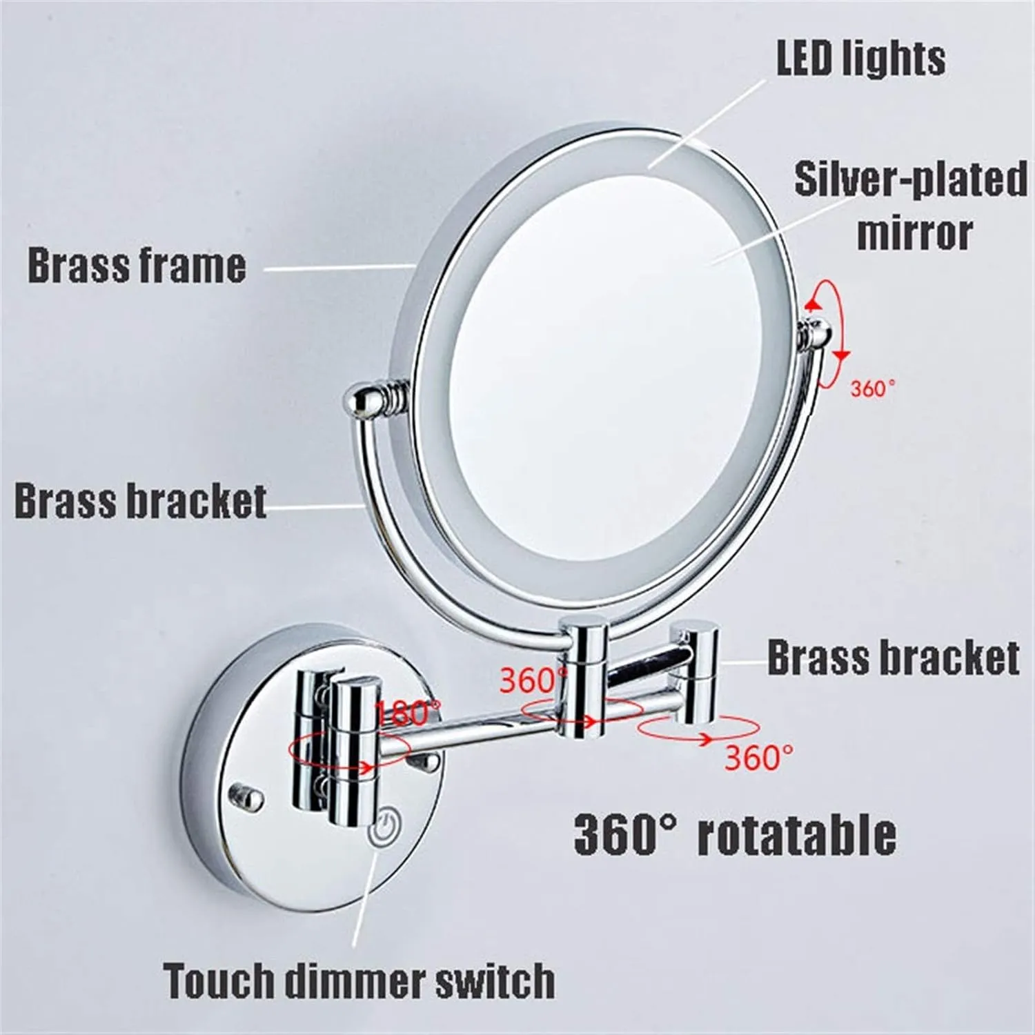 Makeup Mirror Wall Mounted Vanity Mirror Extendable 360 Rotation, Bathroom Shaving Mirror Cosmetic Vanity Mirror 8 Inch(Chrome,5X Magnification)