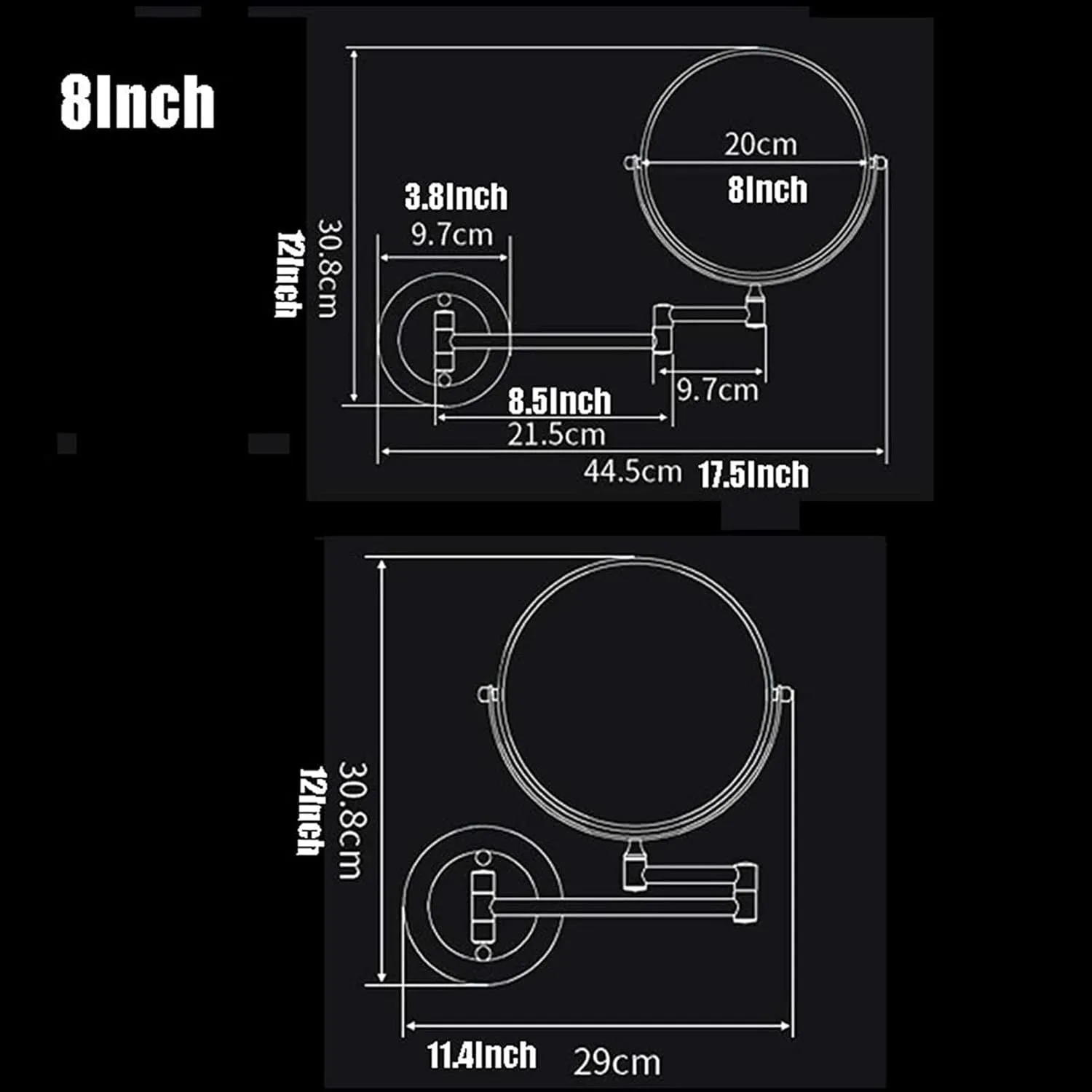 Makeup Mirror Wall Mounted with 3X Magnification, Dual- Sided Vanity Mirror Extendable 360 Rotation, Round Bathroom Mirror(Gold,6Inch)