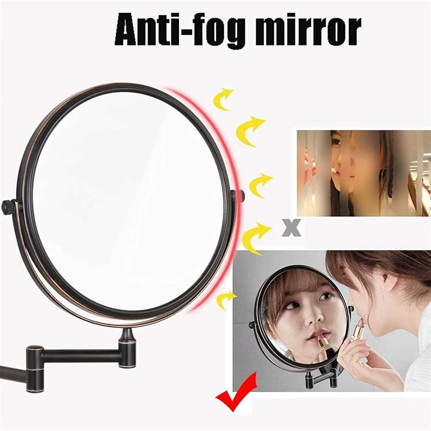 Makeup Mirror Wall Mounted with 3X Magnification, Dual- Sided Vanity Mirror Extendable 360 Rotation, Round Bathroom Mirror(Gold,6Inch)