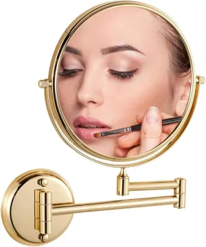 Makeup Mirror Wall Mounted with 3X Magnification, Dual- Sided Vanity Mirror Extendable 360 Rotation, Round Bathroom Mirror(Gold,6Inch)