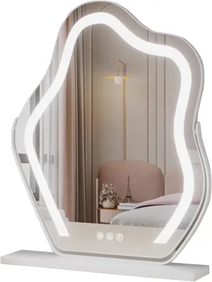 Makeup Mirror With Light Free Standing Desktop Vanity Mirror Gold Large Dressing Table Vanity Mirror For Bedroom，360°Rotating Cosmetic Mirror，Cloud Shape Make-up Mirror With Light(White,43x58cm)