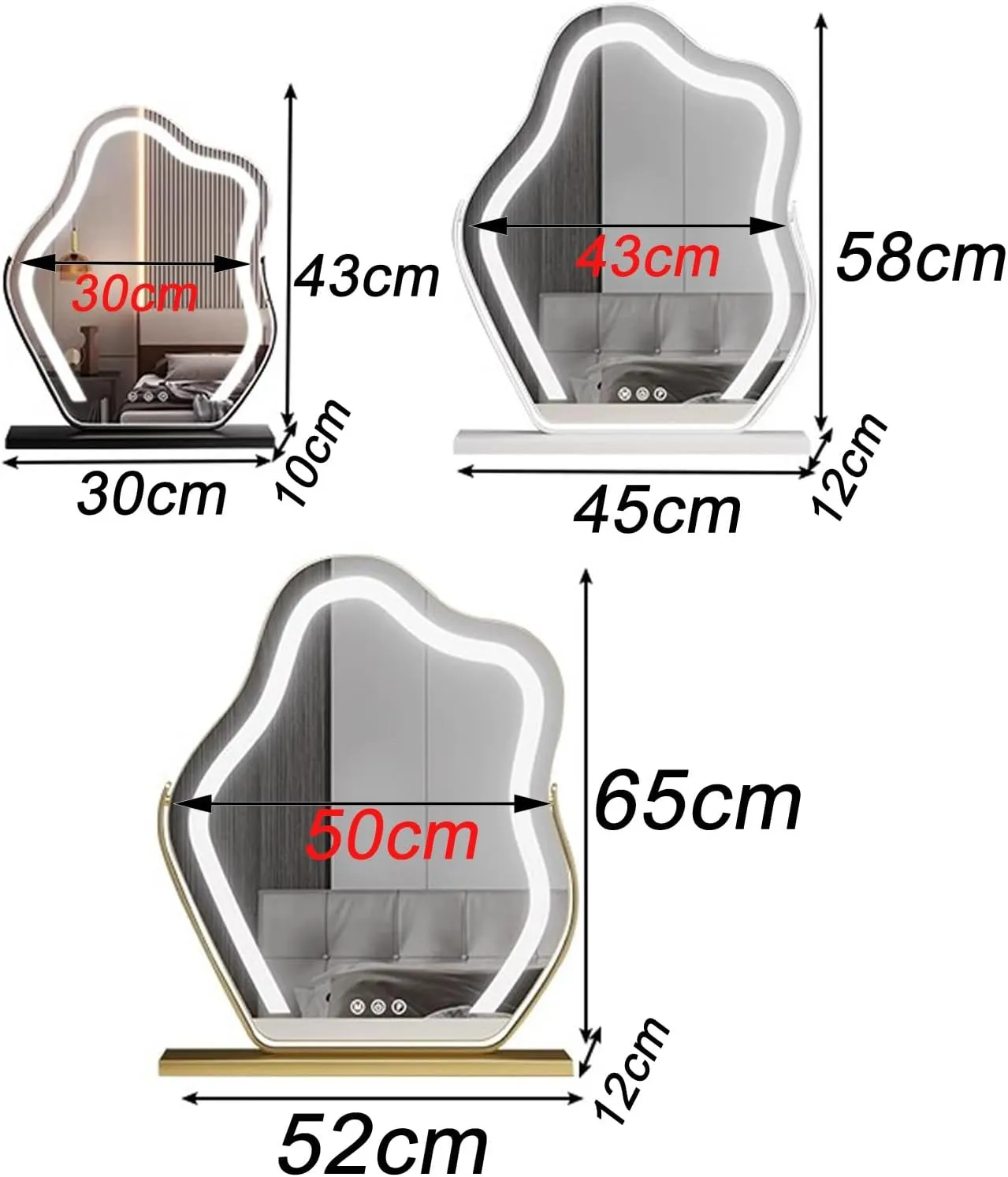 Makeup Mirror With Light Free Standing Desktop Vanity Mirror Gold Large Dressing Table Vanity Mirror For Bedroom，360°Rotating Cosmetic Mirror，Cloud Shape Make-up Mirror With Light(White,43x58cm)