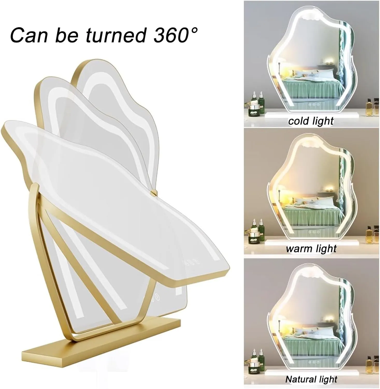 Makeup Mirror With Light Free Standing Desktop Vanity Mirror Gold Large Dressing Table Vanity Mirror For Bedroom，360°Rotating Cosmetic Mirror，Cloud Shape Make-up Mirror With Light(White,43x58cm)