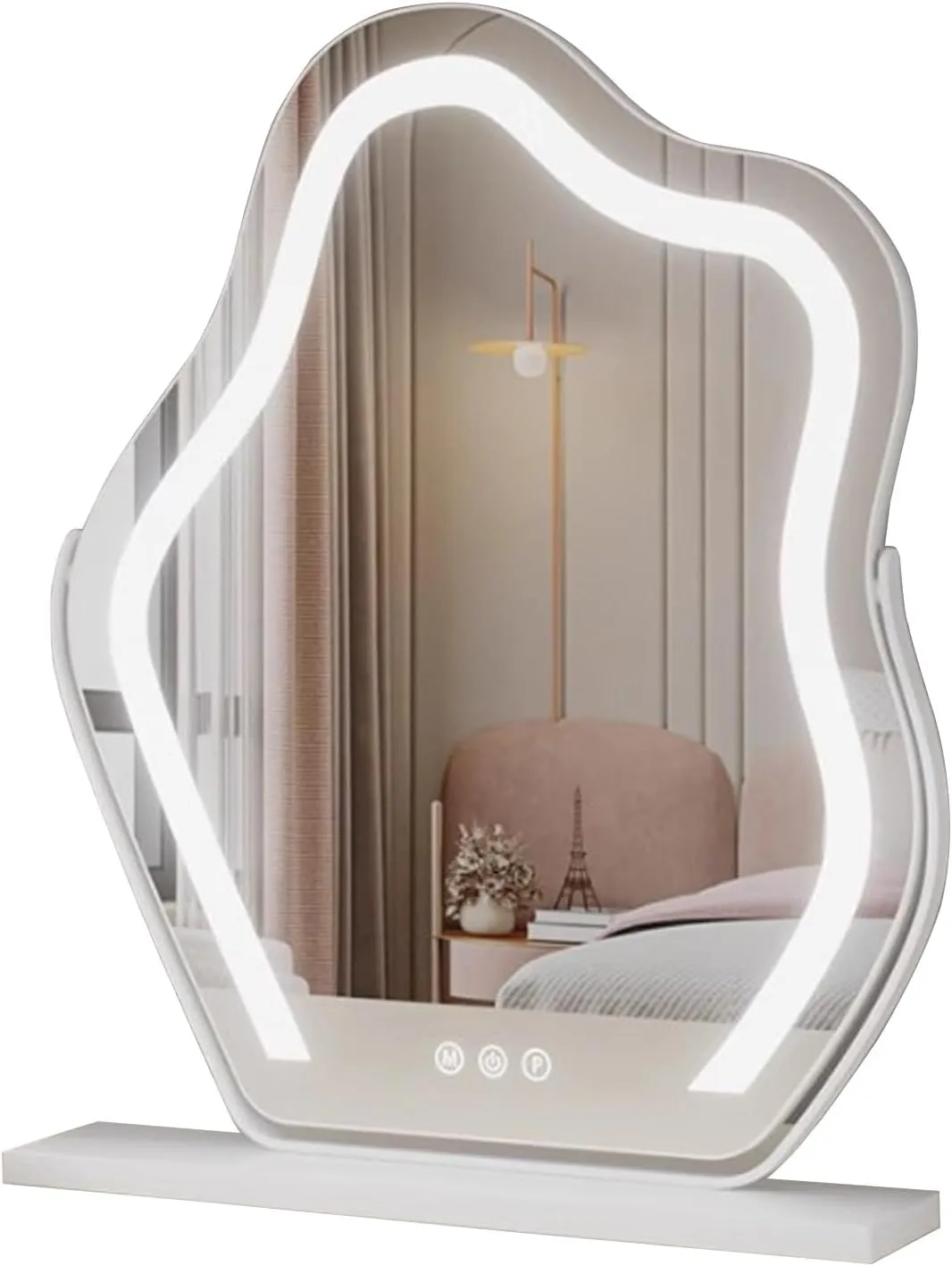 Makeup Mirror With Light Free Standing Desktop Vanity Mirror Gold Large Dressing Table Vanity Mirror For Bedroom，360°Rotating Cosmetic Mirror，Cloud Shape Make-up Mirror With Light(White,43x58cm)