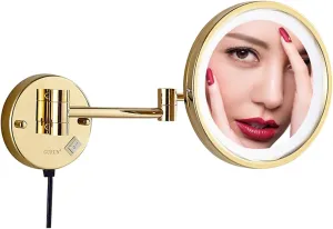 Makeup Mirror with Lights and Magnification,8 inch Brass Bathroom Wall-Mounted Led Cosmetic Vanity Mirror,Swivel Extendable Mirror,Black,3X /Gold/5X (Color : Black, Size : 5X)