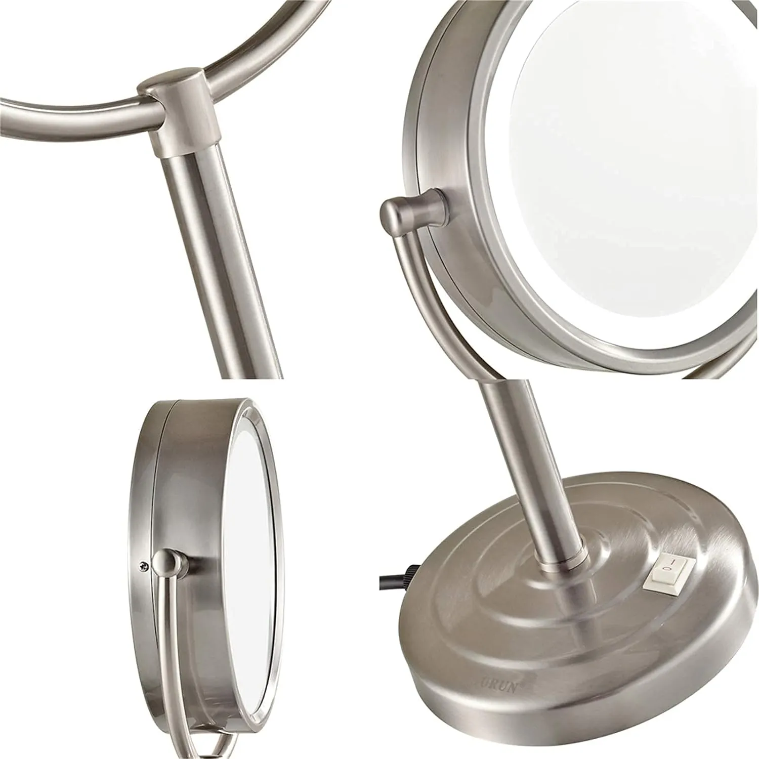 Makeup Mirror with Lights and Magnification,8 Inch Brass Double Sided Led Countertop Vanity Mirrors,360°Rotation Illuminated Cosmetic Mirror,Gold,7X(N