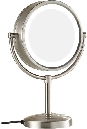Makeup Mirror with Lights and Magnification,8 Inch Brass Double Sided Led Countertop Vanity Mirrors,360°Rotation Illuminated Cosmetic Mirror,Gold,7X(N