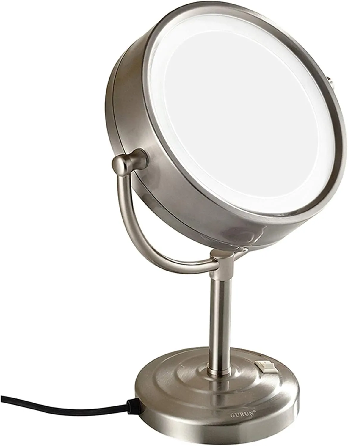 Makeup Mirror with Lights and Magnification,8 Inch Brass Double Sided Led Countertop Vanity Mirrors,360°Rotation Illuminated Cosmetic Mirror,Gold,7X(N