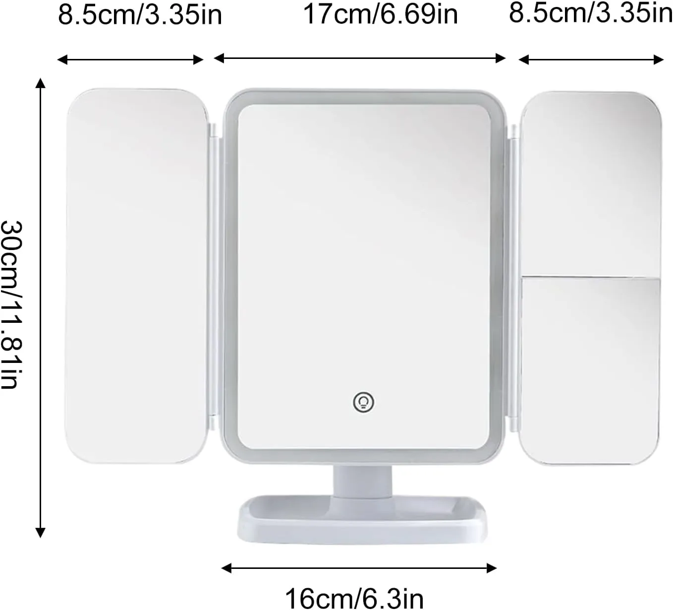 Makeup Mirror with Lights, Smart Mirrors Makeup LED Lights, 180 Rotation Trifold Cosmetic Vanity Mirrors with Magnification, Vanity Mirror with Lights for Women Girls Home Travel (White)
