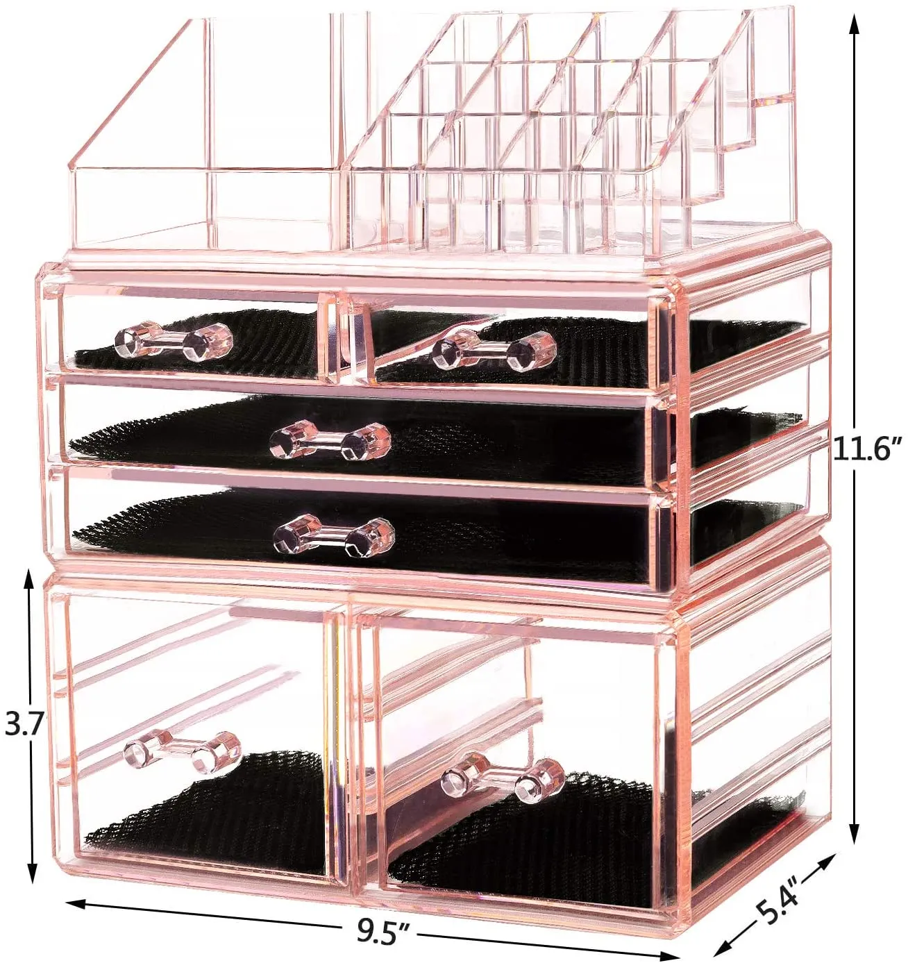 Makeup Organizer 3 Pieces Acrylic Cosmetic Storage Drawers and Jewelry Display Box, Pink