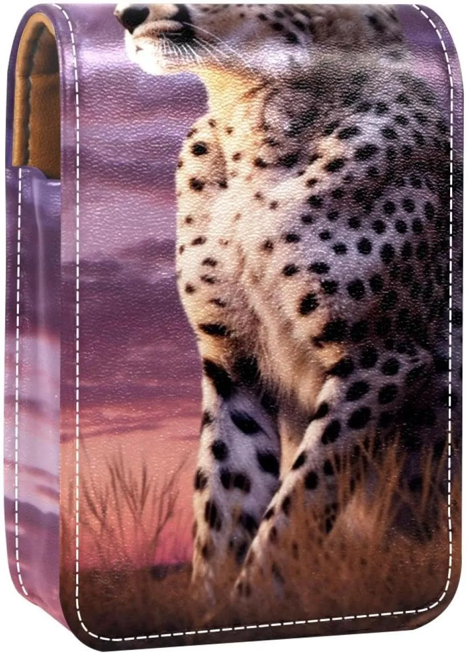 Makeup Organizer,Makeup Lipstick Case for Outside Mini Bag Travel Cosmetic Pouch,African Savannah Animal Leopard