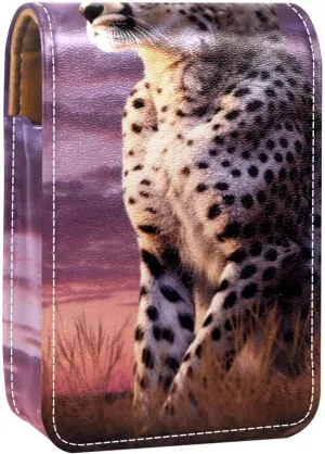 Makeup Organizer,Makeup Lipstick Case for Outside Mini Bag Travel Cosmetic Pouch,African Savannah Animal Leopard