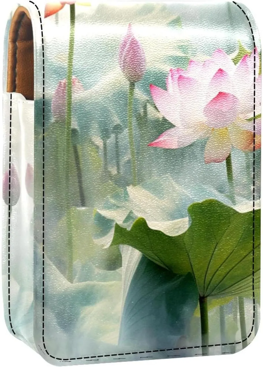 Makeup Organizer,Makeup Lipstick Case for Outside Mini Bag Travel Cosmetic Pouch,Amazing Lotus Pond