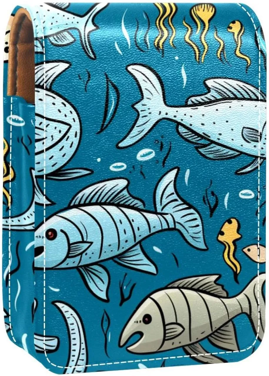 Makeup Organizer,Makeup Lipstick Case for Outside Mini Bag Travel Cosmetic Pouch,Anchor Walrus Fish Ocean
